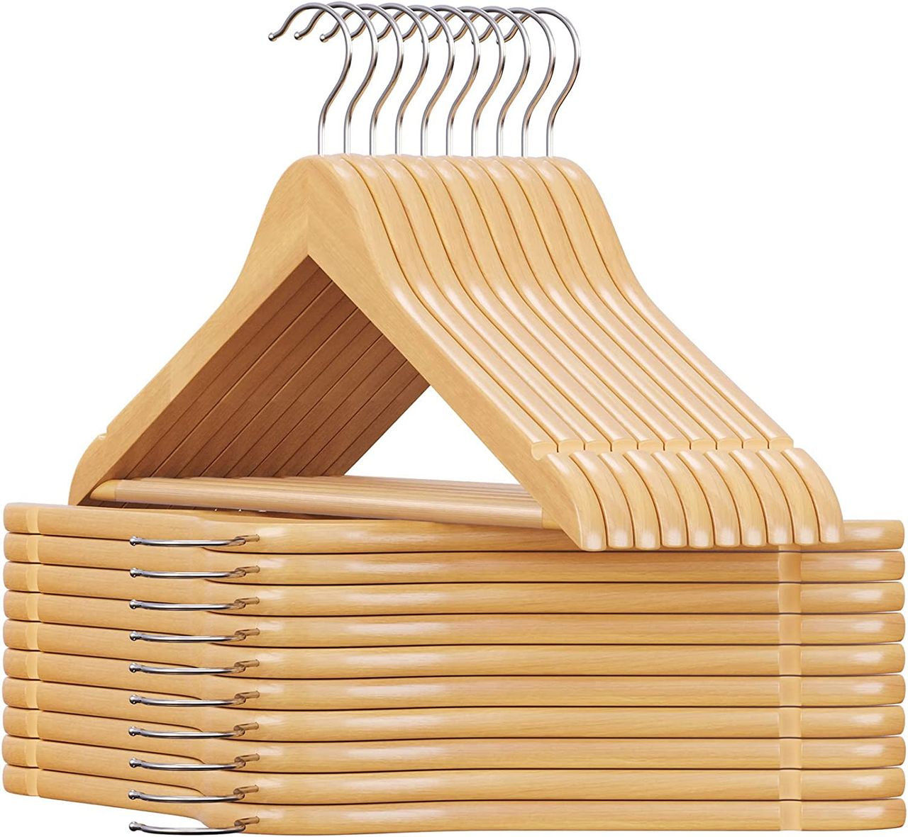 Songmics Kleiderbügel Holz, 20er Set, Bügel aus Massivholz, Hölzerner Aufhänger, 44.5x23x1.2cm, natürliche Farbe