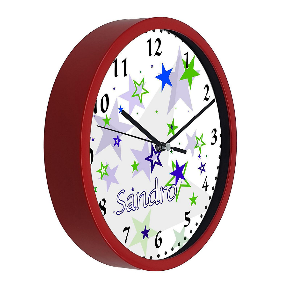 Kinder Wanduhr personalisiert mit Name Sternenhimmel Blau Grün