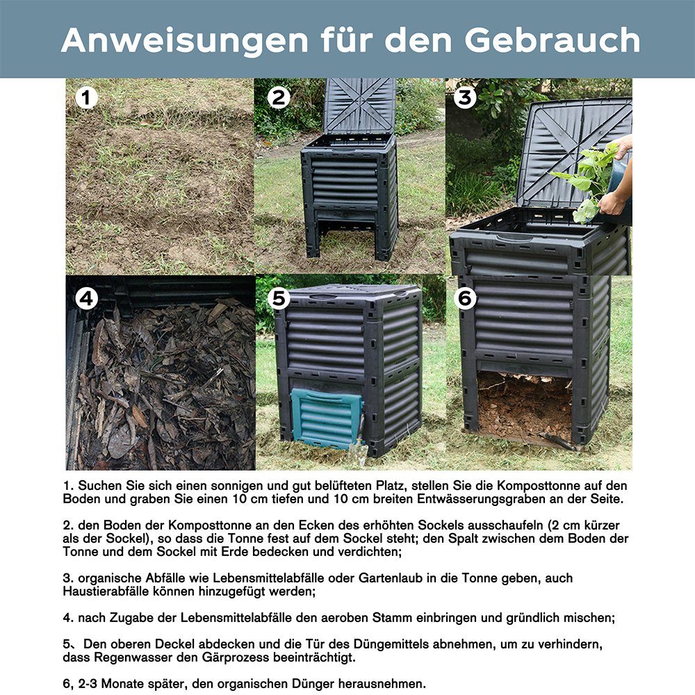 Mucola Thermokomposter Komposter Schnellkomposter 300L Garten Balkon Kompostbehälter Behälter, BxTxH: 61x61x83 cm, 300 l, (Stück, 1 St), Schiebetür