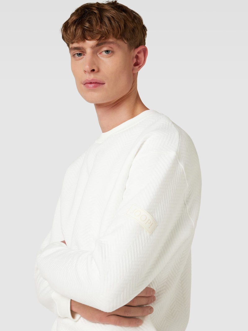 Sweatshirt mit Strukturmuster Modell 'Taras' in weiß