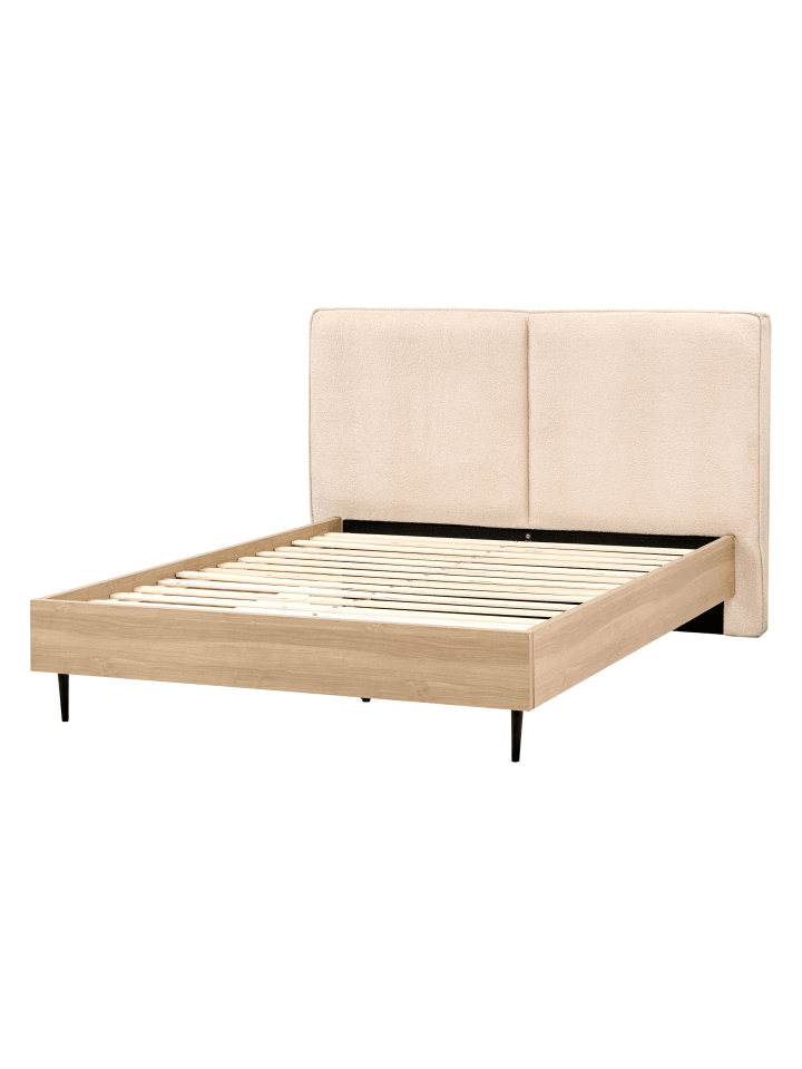 Beliani Doppelbett IZERNORE in Beige/Heller Holzfarbton/Schwarz günstig kaufen onesize