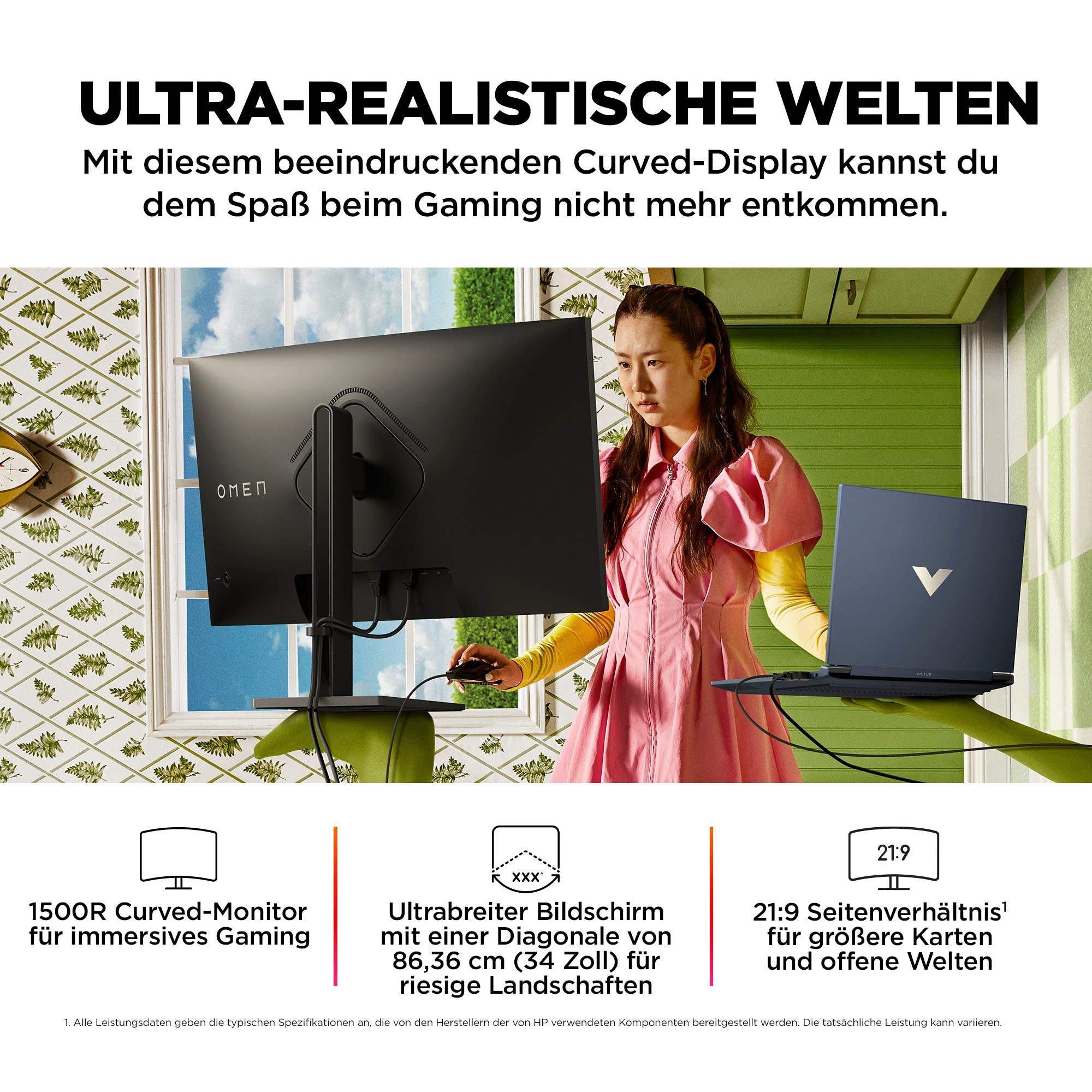 HP OMEN 34c (HSD-0159-A) Curved-Gaming-Monitor (86,4 cm/34 