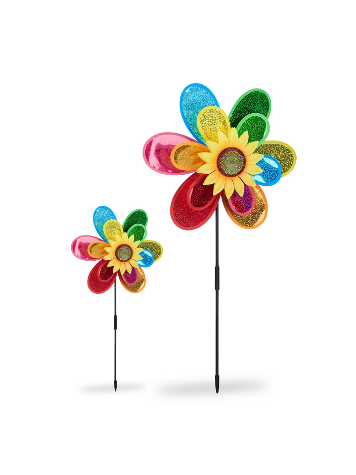 relaxdays 2x Windrad in Bunt - (B)37,5 x (H)74,5 x (T)14 cm günstig kaufen onesize