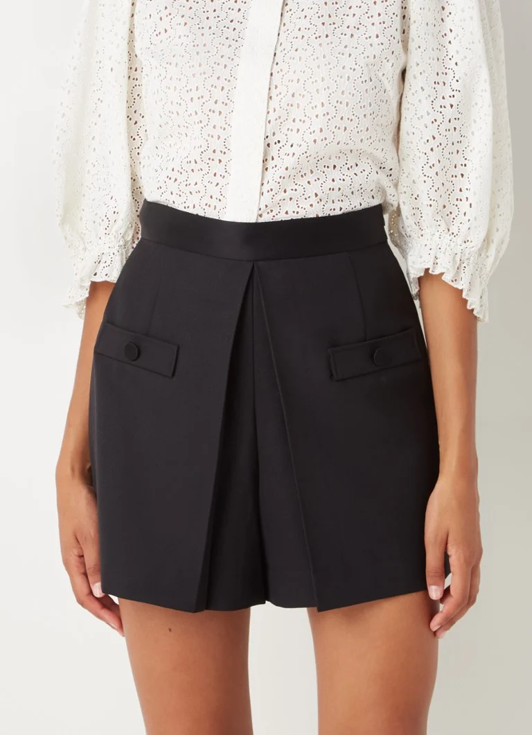 Sandro high-waist wide-fit shorts in wool blend with pleat detail