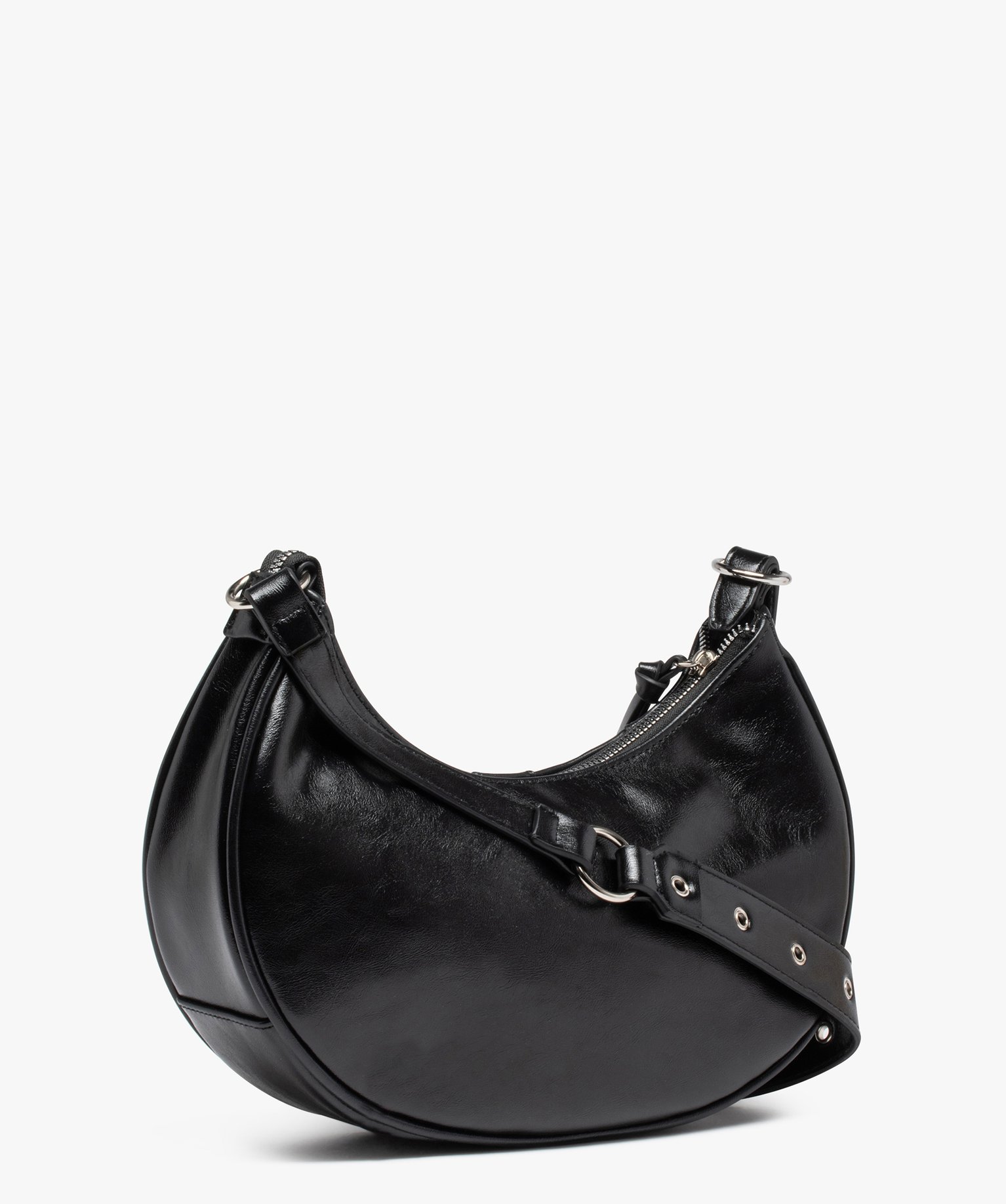 Sac besace femme demi-lune look rock noir | GEMO