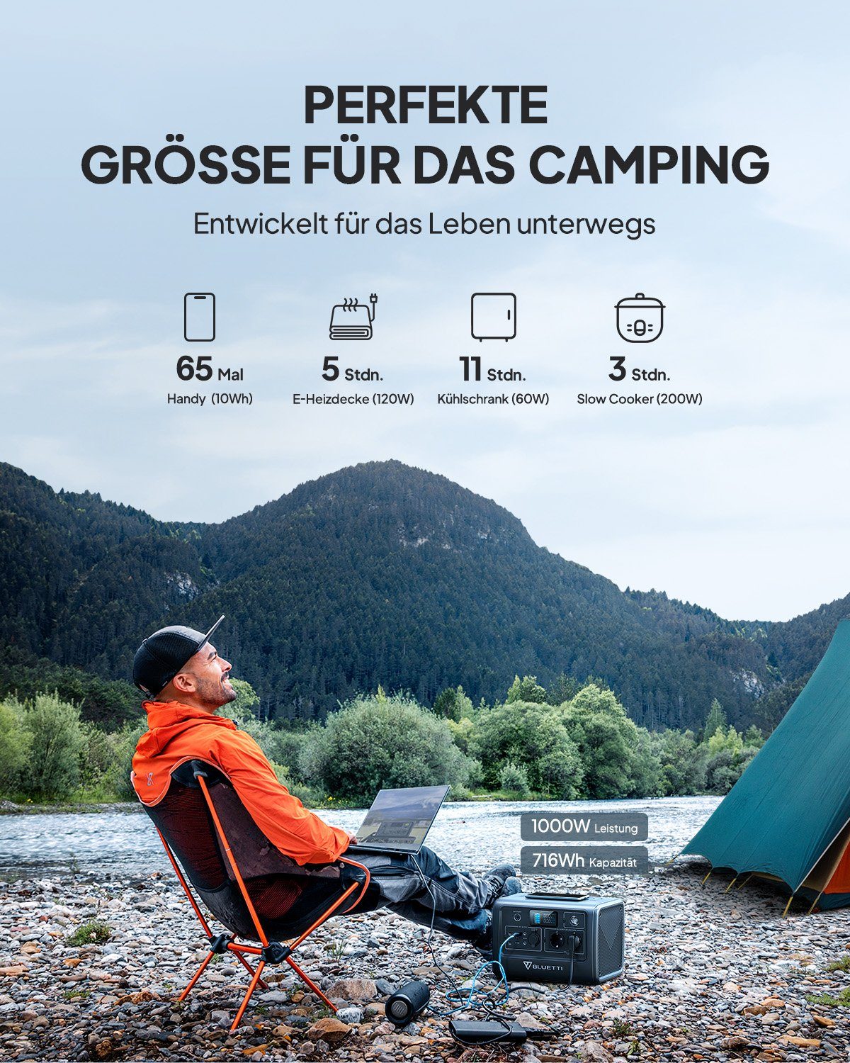 BLUETTI Stromerzeuger EB70 716Wh/1000W Solar Generator, (für Outdoors Camping, 1-tlg)