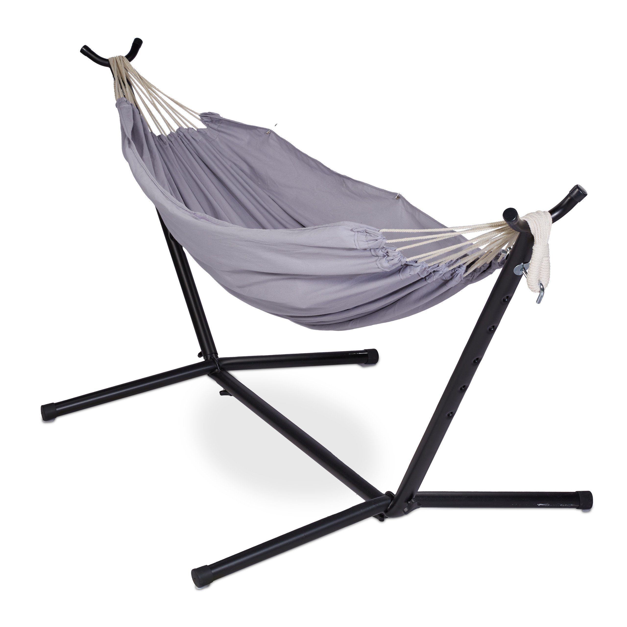 relaxdays Hängematte Graue Hängematte mit Gestell, Grau