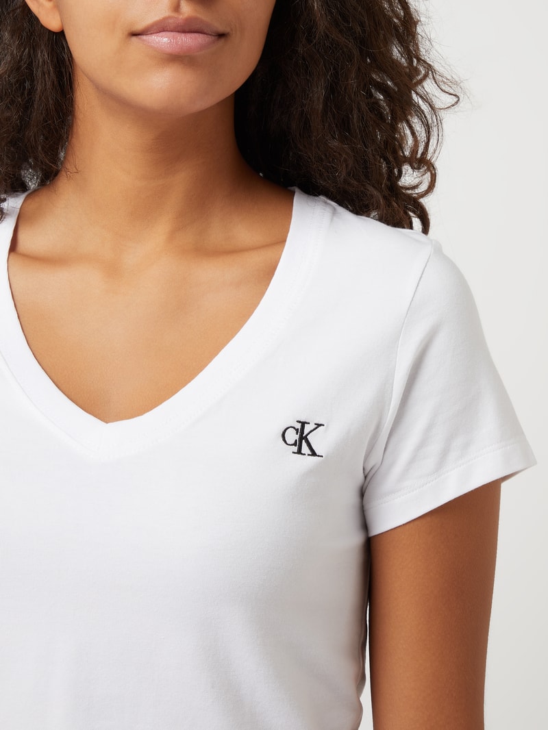T-Shirt mit Logo-Stickerei  in weiss