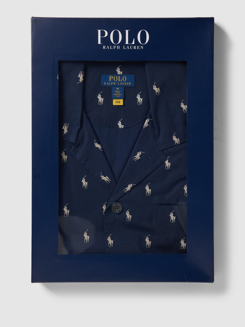 Pyjama mit Kontrastpaspeln Modell 'WOVEN' in marineblau
