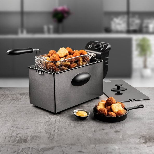 Fritteuse mit Korb, 3,5 l, silber