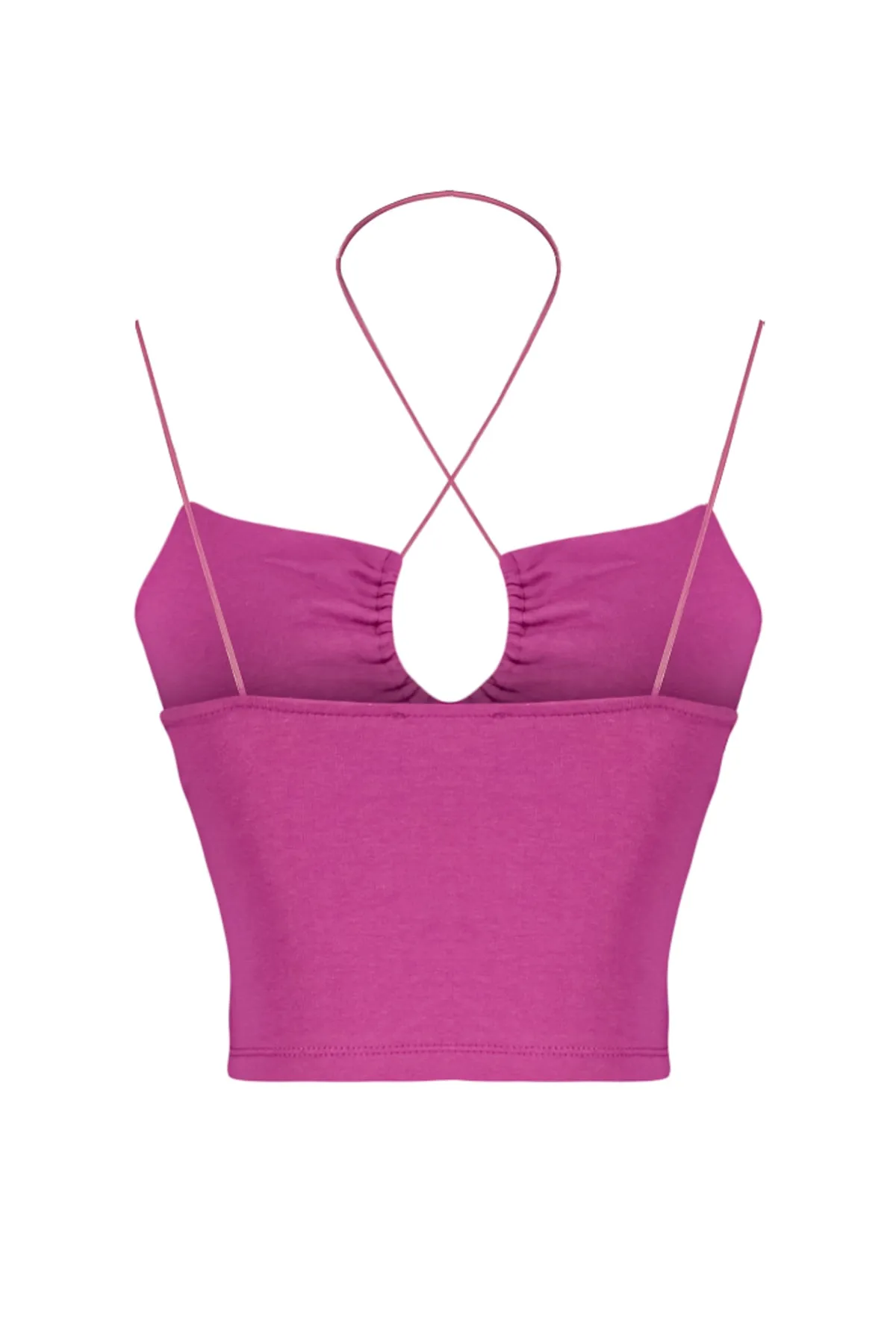 Trendyol Collection  Fuchsia Neckholder Spaghettiträger Baumwolle Flexibles Crop Strick Tank Top TWOSS23AL00046