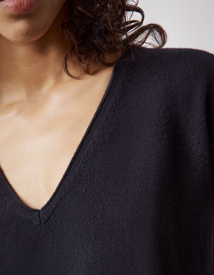 Pull noir en cachemire pointelles motifs chevrons femme
