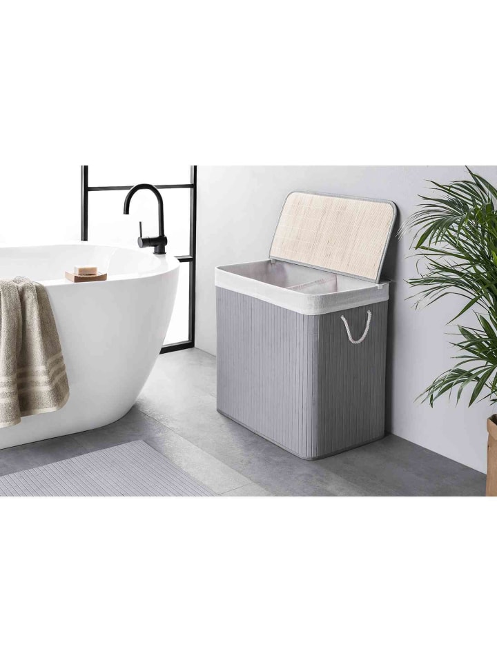 WohnDirect Wäschekorb mit Deckel BAMBOO in Hellgrau günstig kaufen