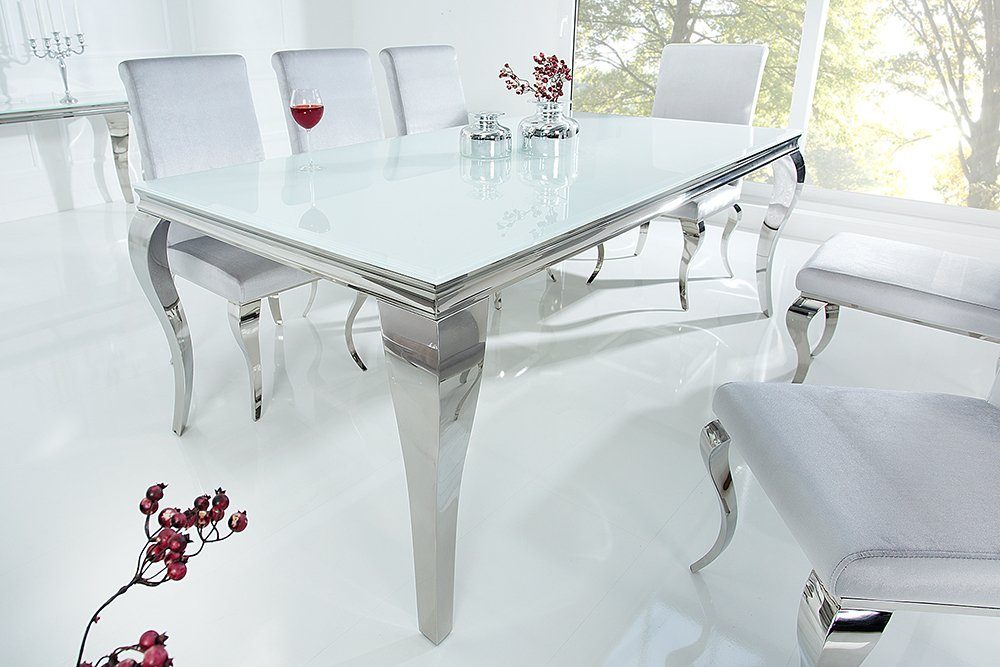 riess-ambiente Esstisch MODERN BAROCK 200cm weiß / silber (Einzelartikel, 1-St), Esszimmer · Opalglas · Edelstahl · eckig