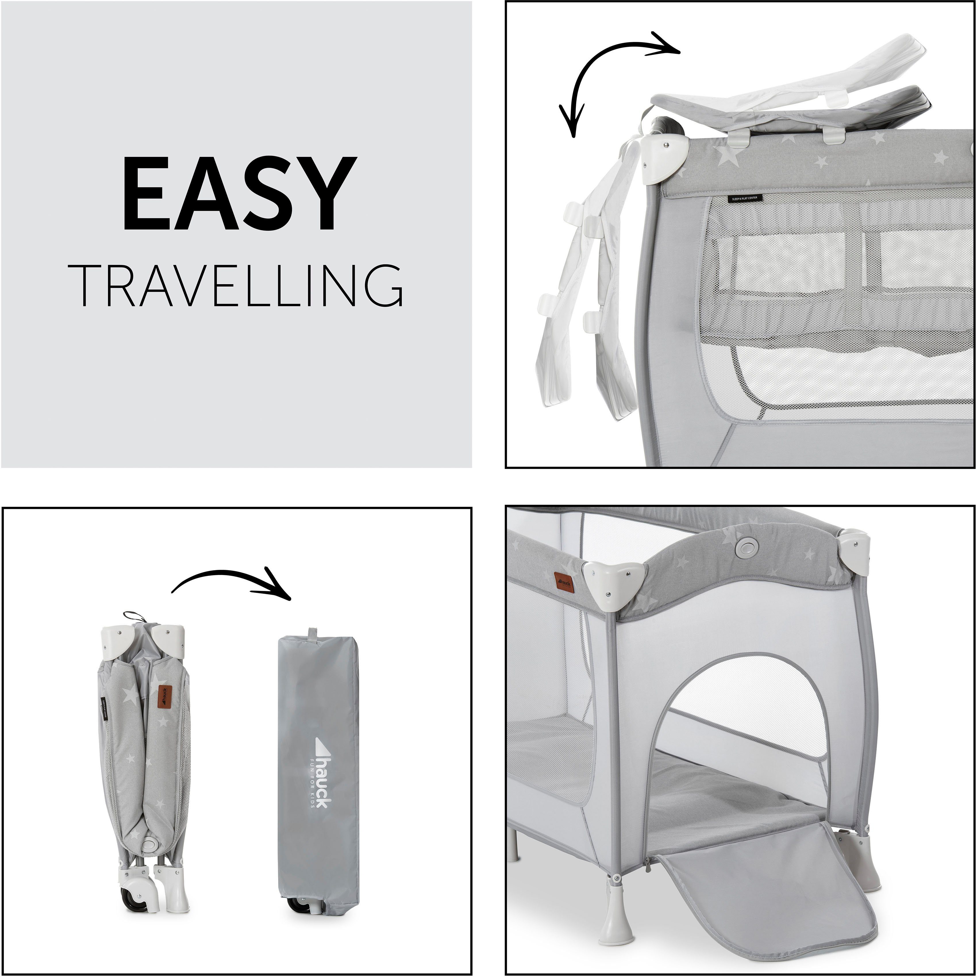 Hauck Baby-Reisebett Sleep'N Play Center, Stars, inkl. Transporttasche