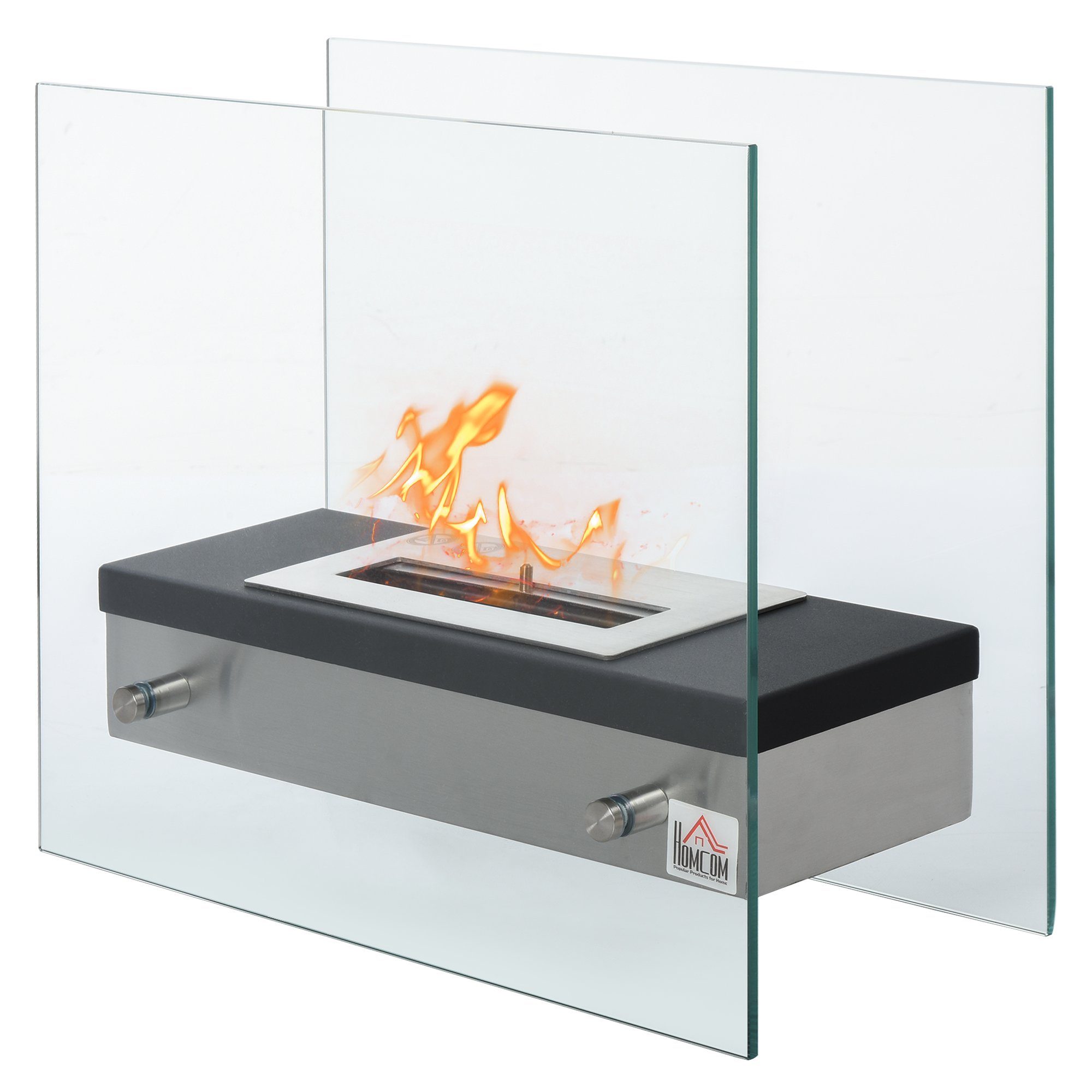 HOMCOM Echtfeuer-Dekokamin Ethanol-Kamin, Bio-Ethanol-Brenner 1,5L, 3 Stdn. Brenndauer, 47 x 20 x 40 cm