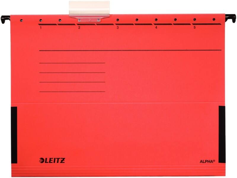 Leitz ALPHA Hängetaschen 1986 DIN A4 V-Base 15 mm 275 g/m² Rot 100% Recycelter Pendarec-Karton 5 Stück