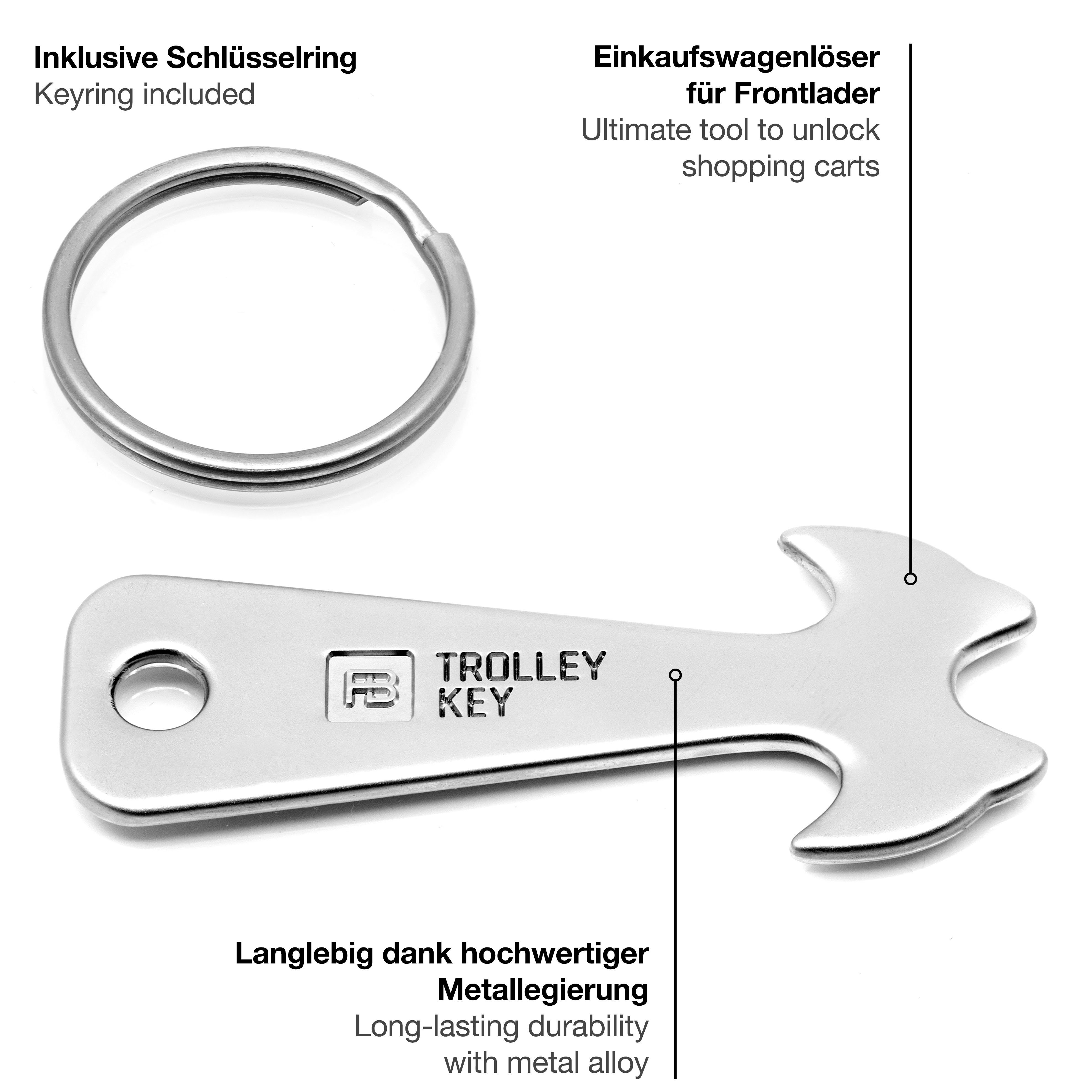 FABACH Schlüsselanhänger Trolley Key Silber Einkaufswagenlöser - Einkaufswagenchip Einkaufschip (2-tlg)