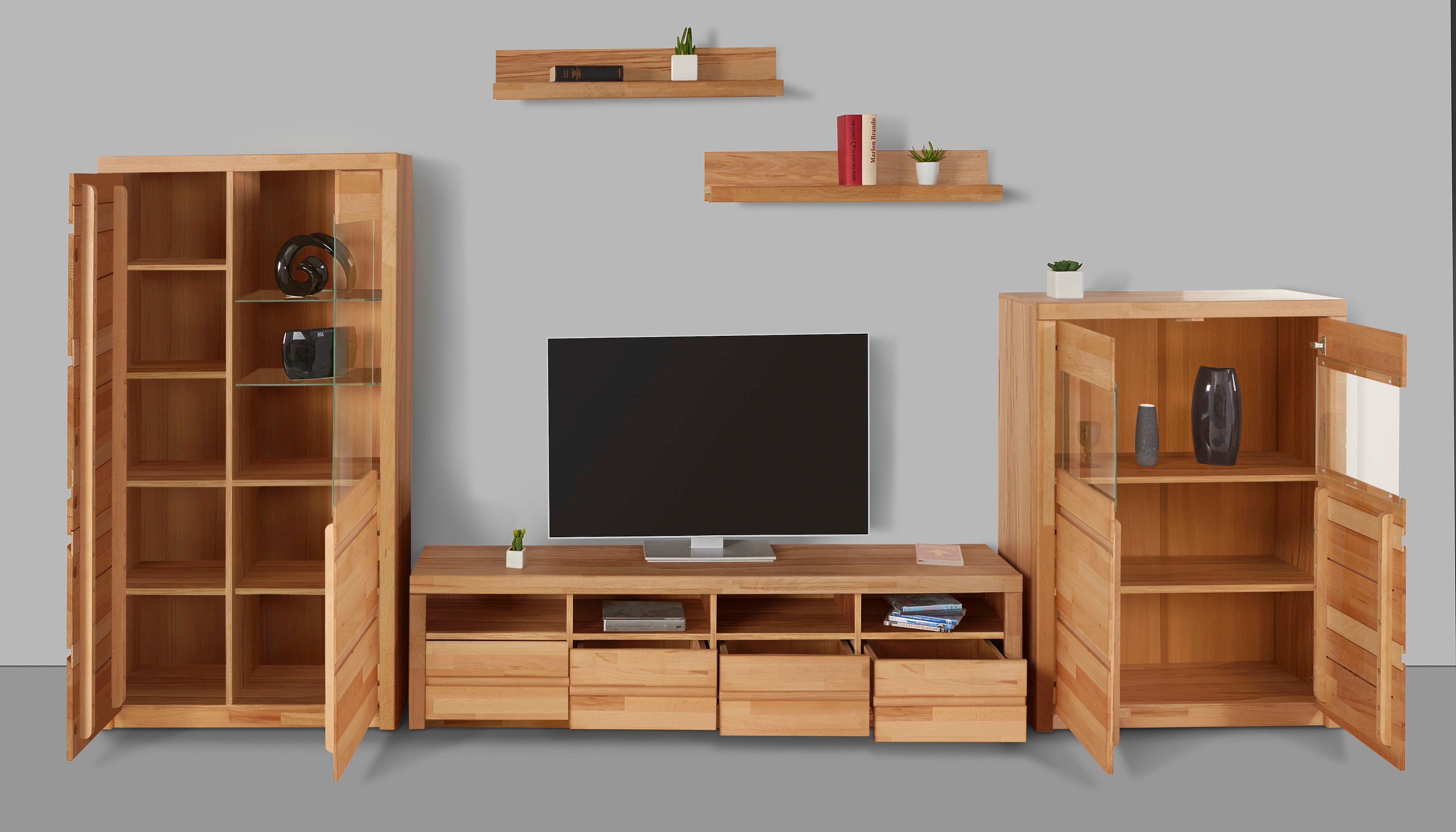 Woltra Wohnwand Silkeborg, (Set, 5-St), teilmassiv mit schöner, griffloser Optik