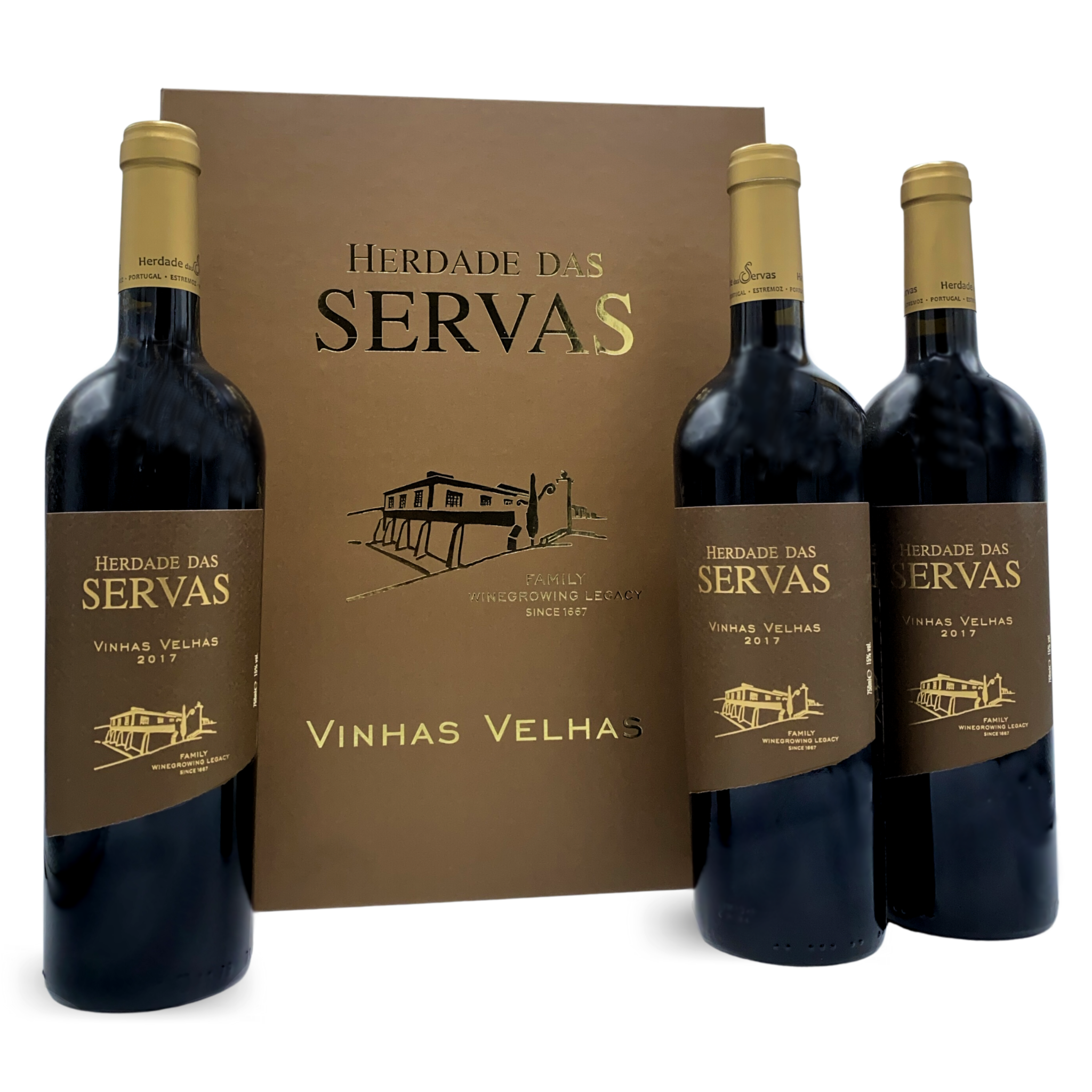HERDADE DAS SERVAS VINHAS VELHAS ROTWEIN 2017  (3er-Set mit edler Weinkiste)