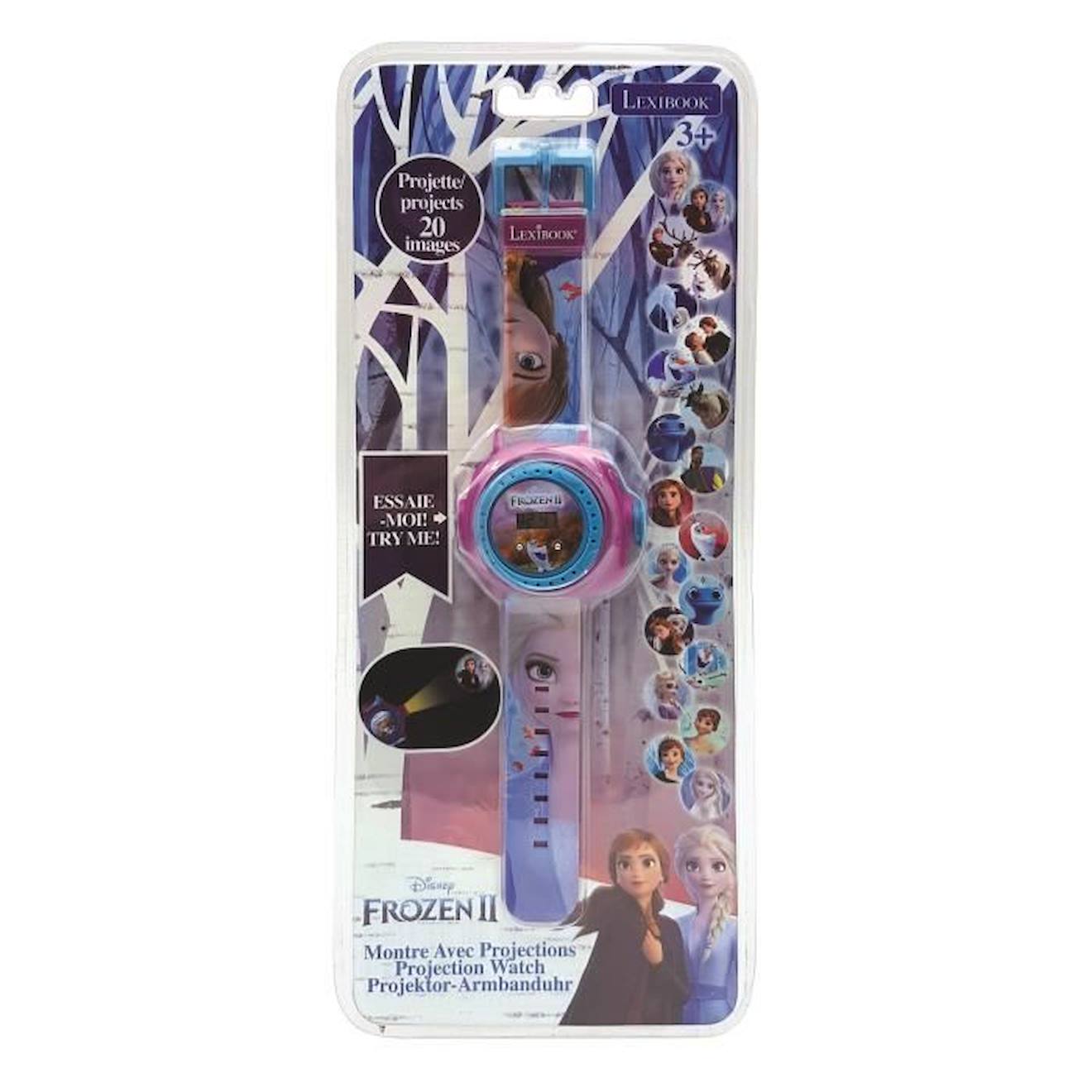 Montre digitale avec projection de 20 images design Reine des Neiges bleu
