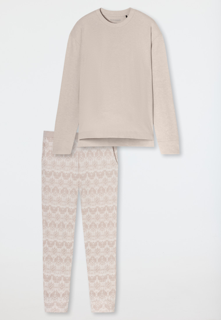 Schlafanzug lang wärmend Bündchen beige - Selected Premium Warming