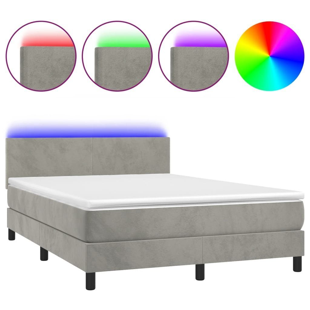 Merax Boxspringbett mit LED und höhenverstellbarem Kopfteil, 140x200cm mit Samtbezug inkl. Matratze, Polsterbett, Doppelbett