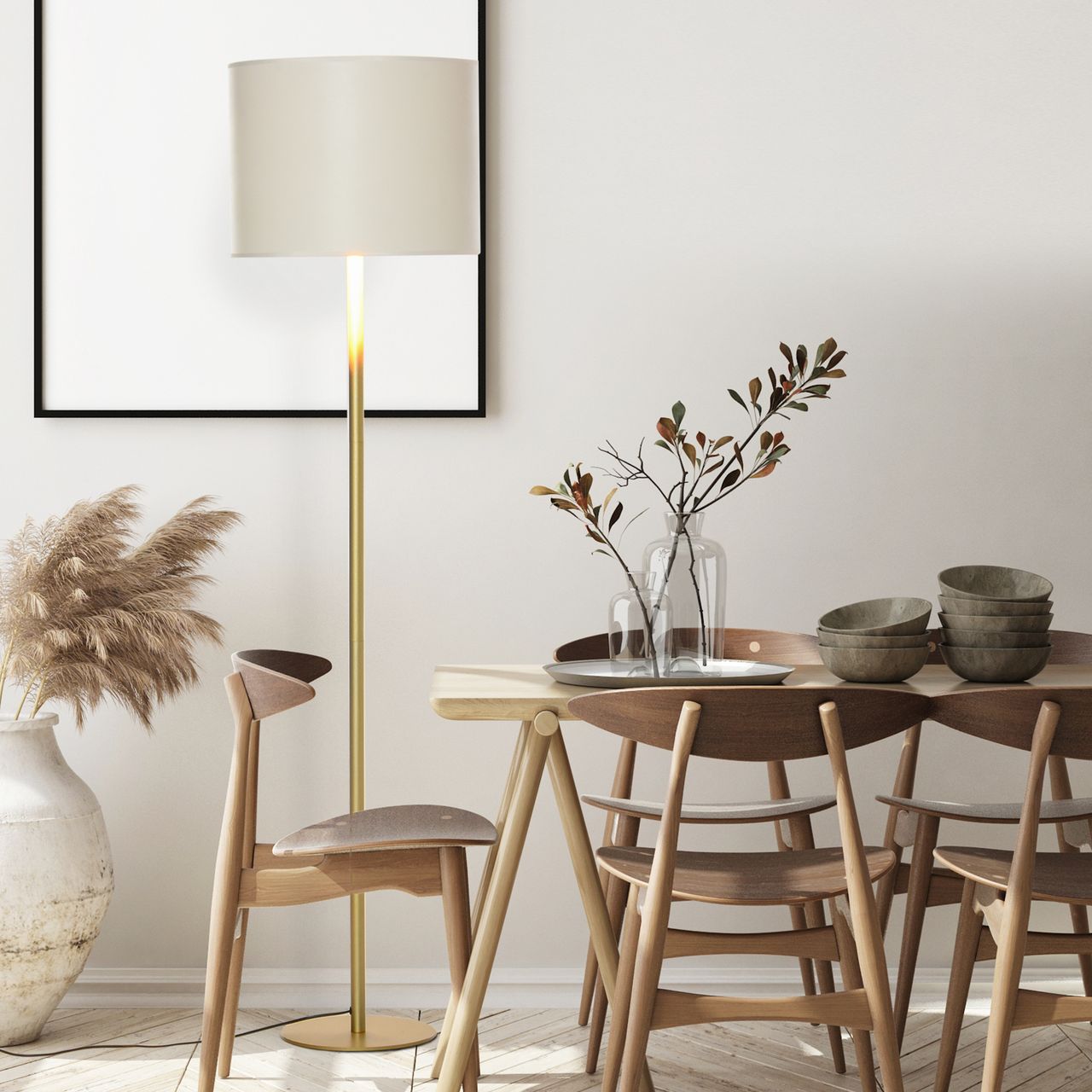 HOMCOM Stehlampe Stehleuchte für Wohnzimmer Schlafzimmer Büro, Weiß Metall, Poly Baumwolle, Ø40 x 160H cm