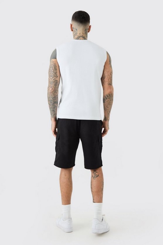 Tall lockere Cargo-Shorts mit elastischem Bund in Schwarz