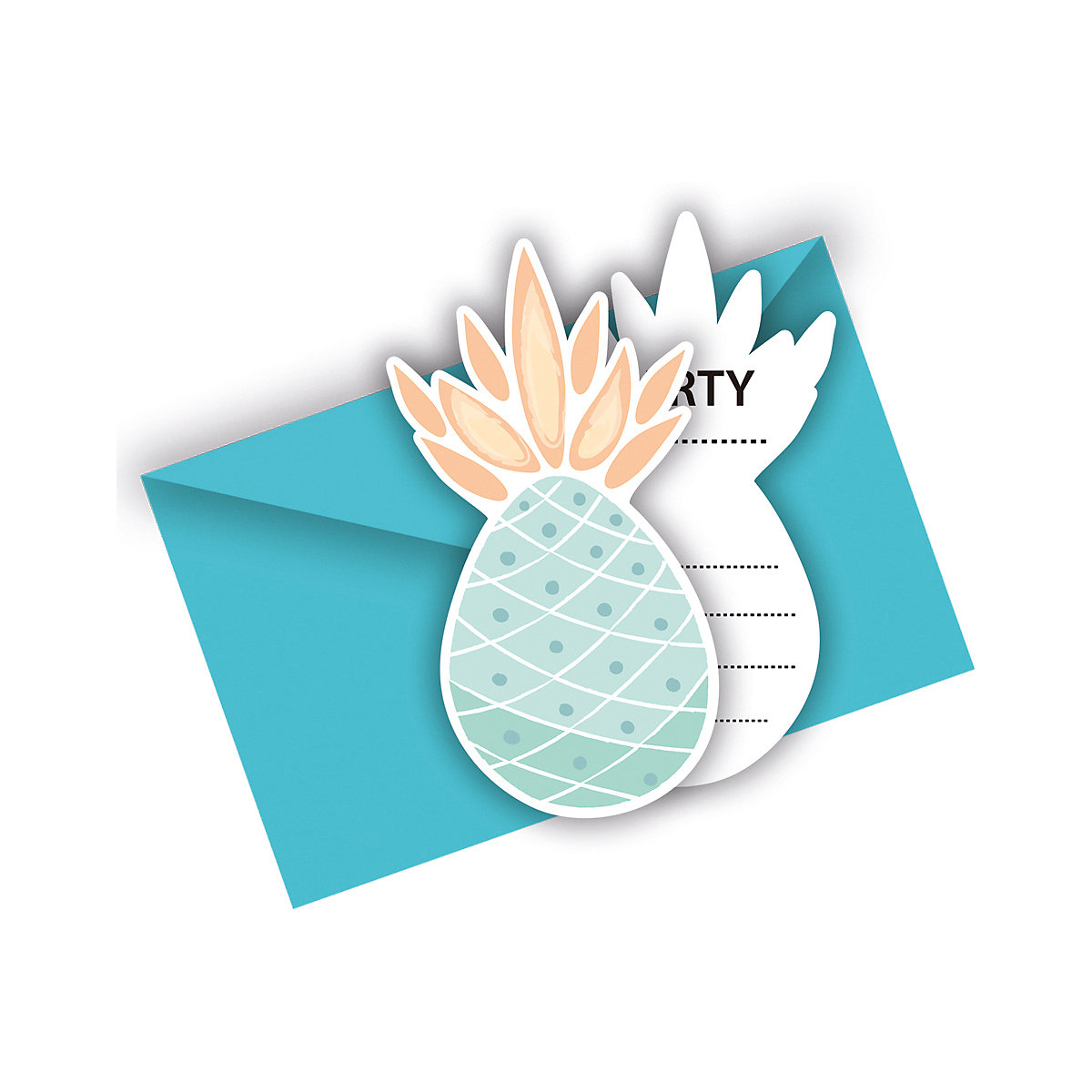 Einladungskarten Ananas, gestanzt, 6 Stück inkl. Umschlag