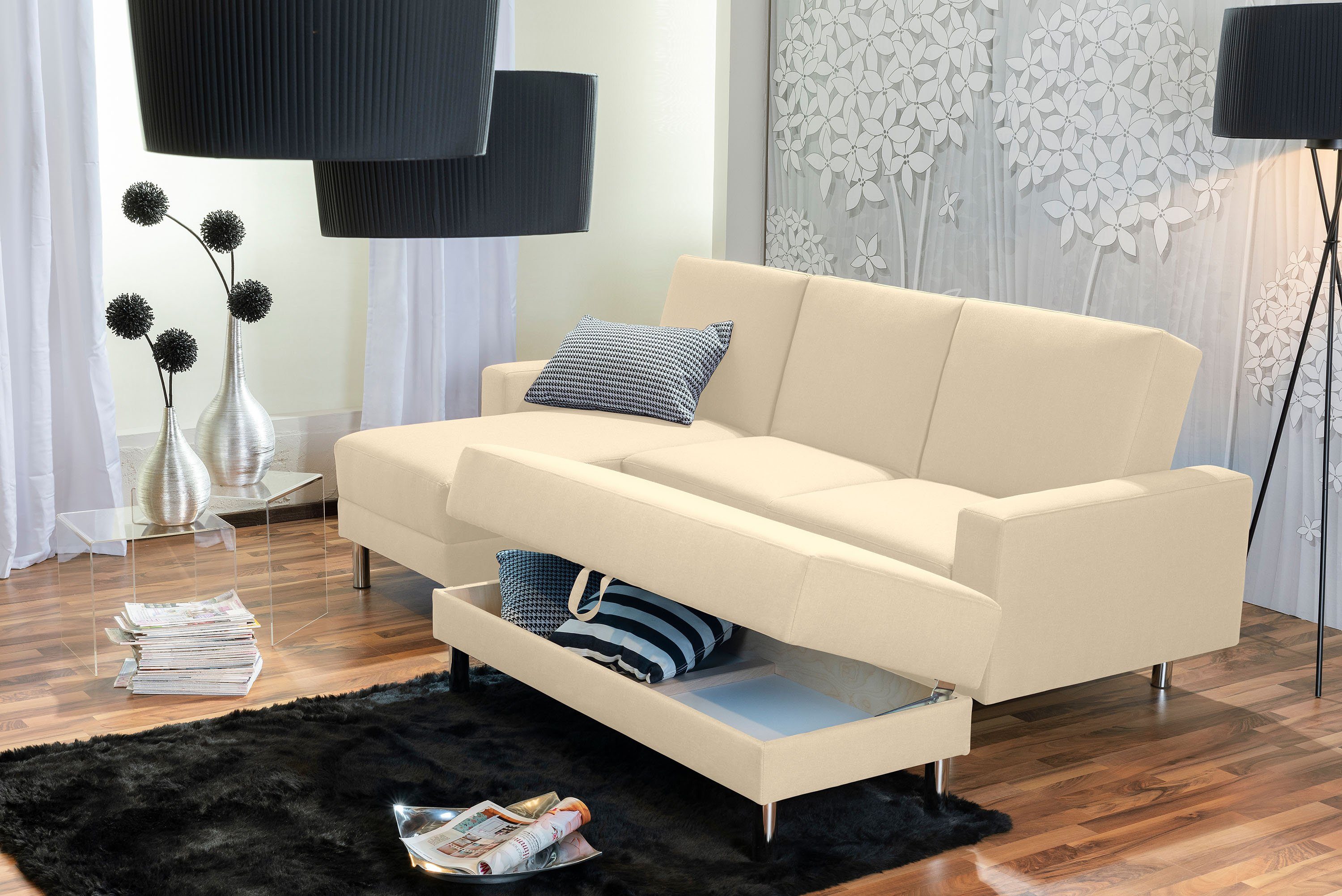 Max Winzer® Loungesofa Just Fashion Funktionssofa Flachgewebe beige, 1 Stück, Made in Germany