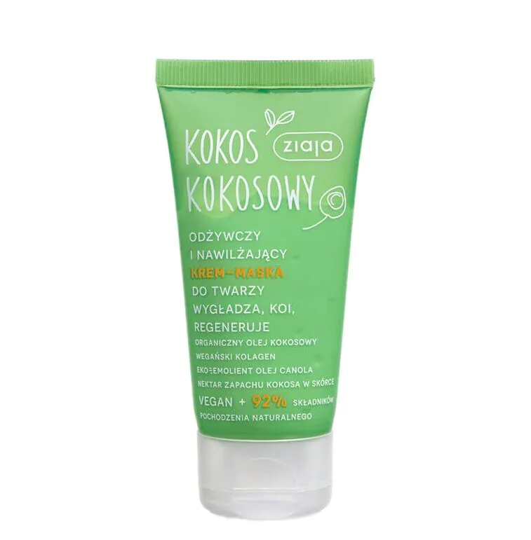 Ziaja Coconut - maitinamasis ir drėkinamasis veido kremas-kaukė su kokosu, 50 ml