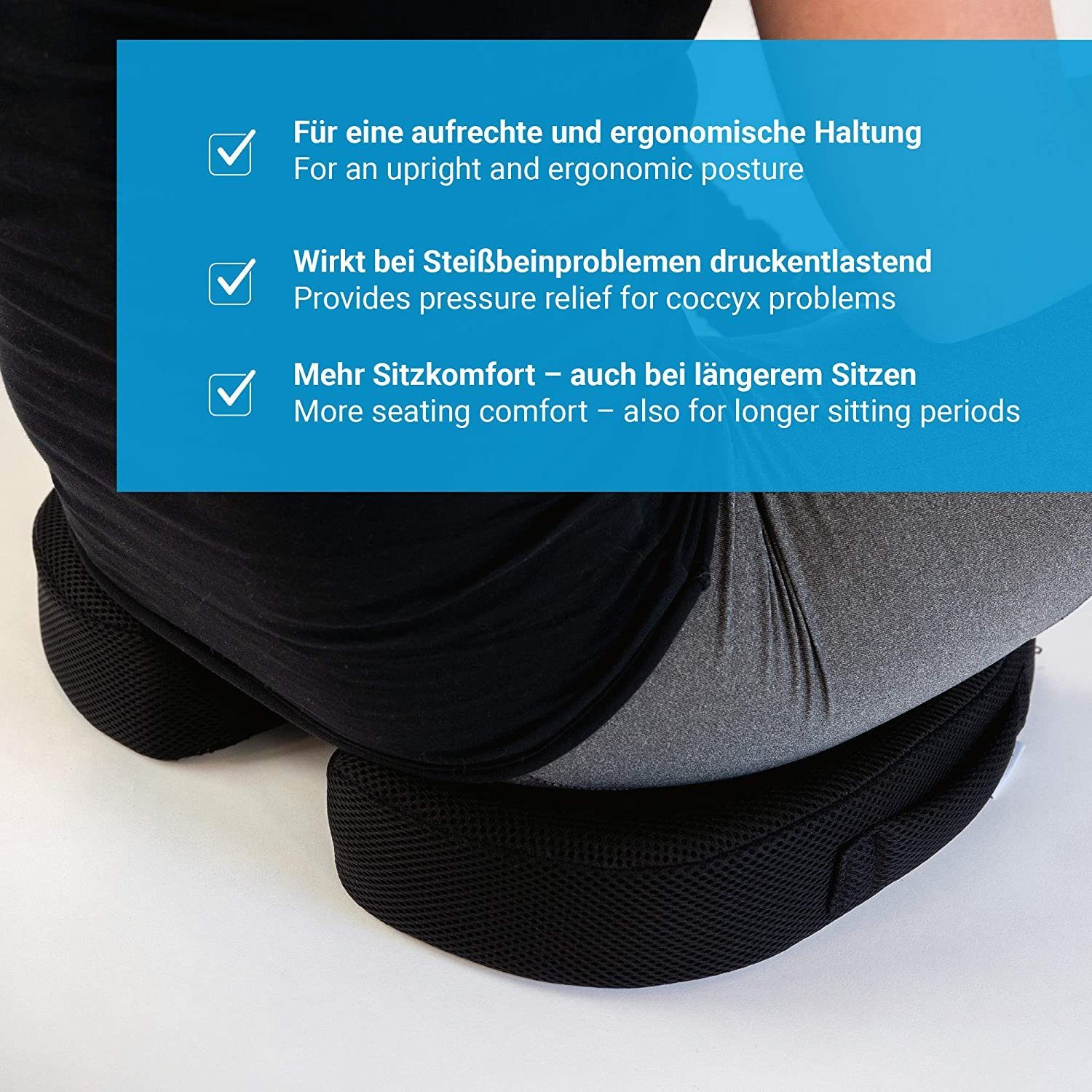 Ergotopia Stuhlkissen orthopädisches Sitzkissen für Bürostuhl oder Auto zur Druckentlastung, erhöht Sitzkomfort - fördert die Durchblutung - entlastet Rücken
