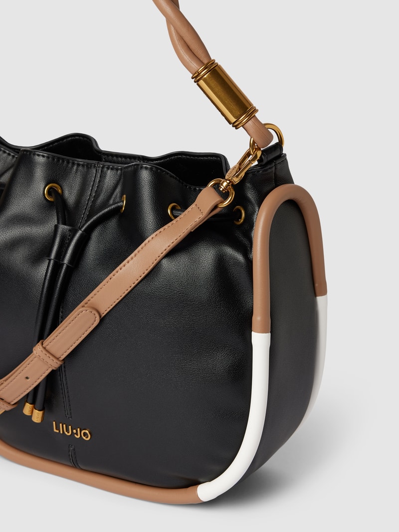 Bucket Bag mit Label-Applikation Modell 'AIENA' in schwarz