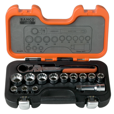 Set chei tubulare Bahco S140T cu orificiu străpuns, metric, 10-24 mm, 14 piese