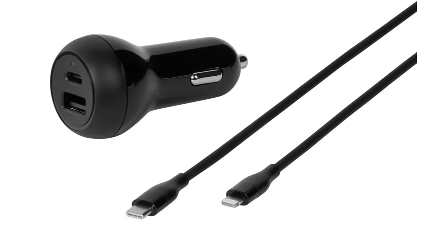 Vivanco Super Fast Car Charger Set, 2 USB Ports, inkl. USB Type-C™/Lightning-Kabel, Kfz Schnellladegerät für Apple, 32W