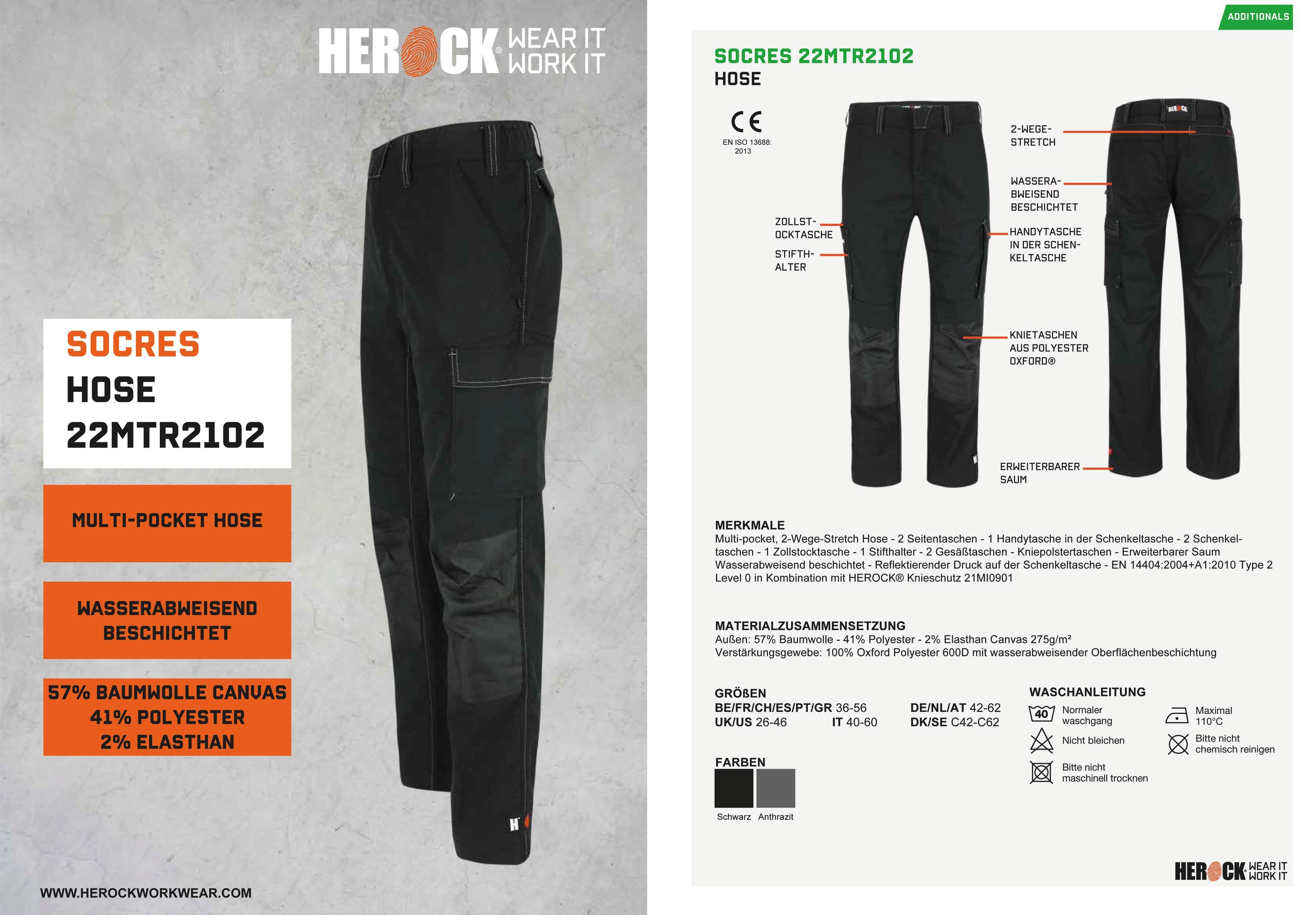 Herock Arbeitshose SOCRES Multi-pocket, 2-Wege-Stretch, wasserabweisend beschichtet, bequem
