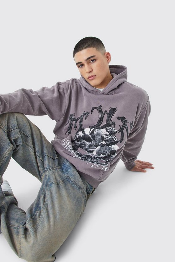 Oversize Hoodie mit Totenkopf-Print