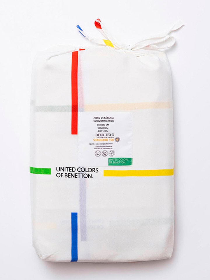 Benetton 3tlg. Bettwäsche-Set in Weiß/ Bunt günstig kaufen