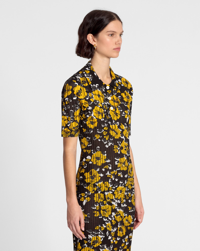 ROBE POLO MI-LONGUE EN SOIE ET COTON IMPRIMÉE