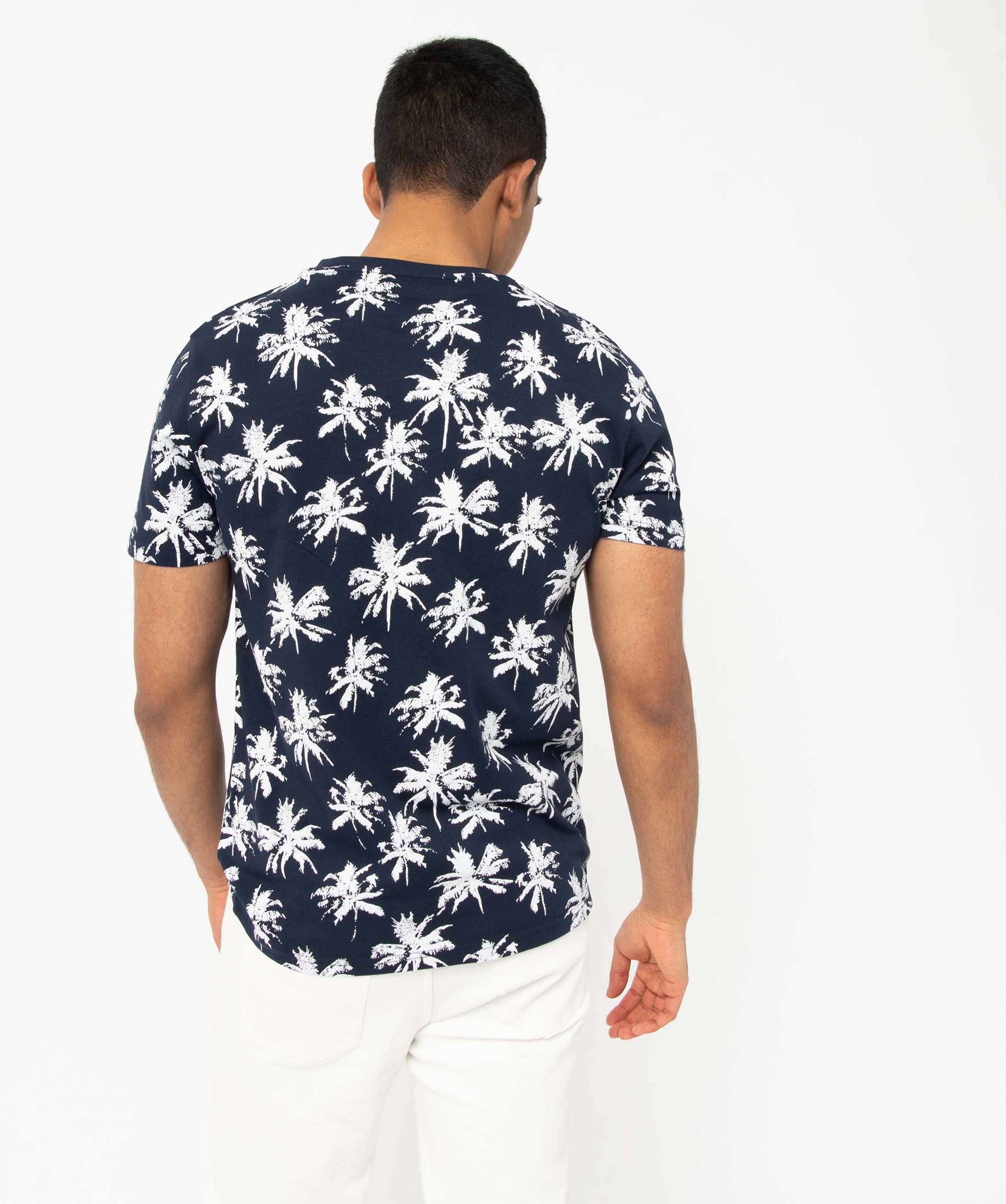 Tee-shirt homme à manches courtes à motif estival bleu fonce | GEMO