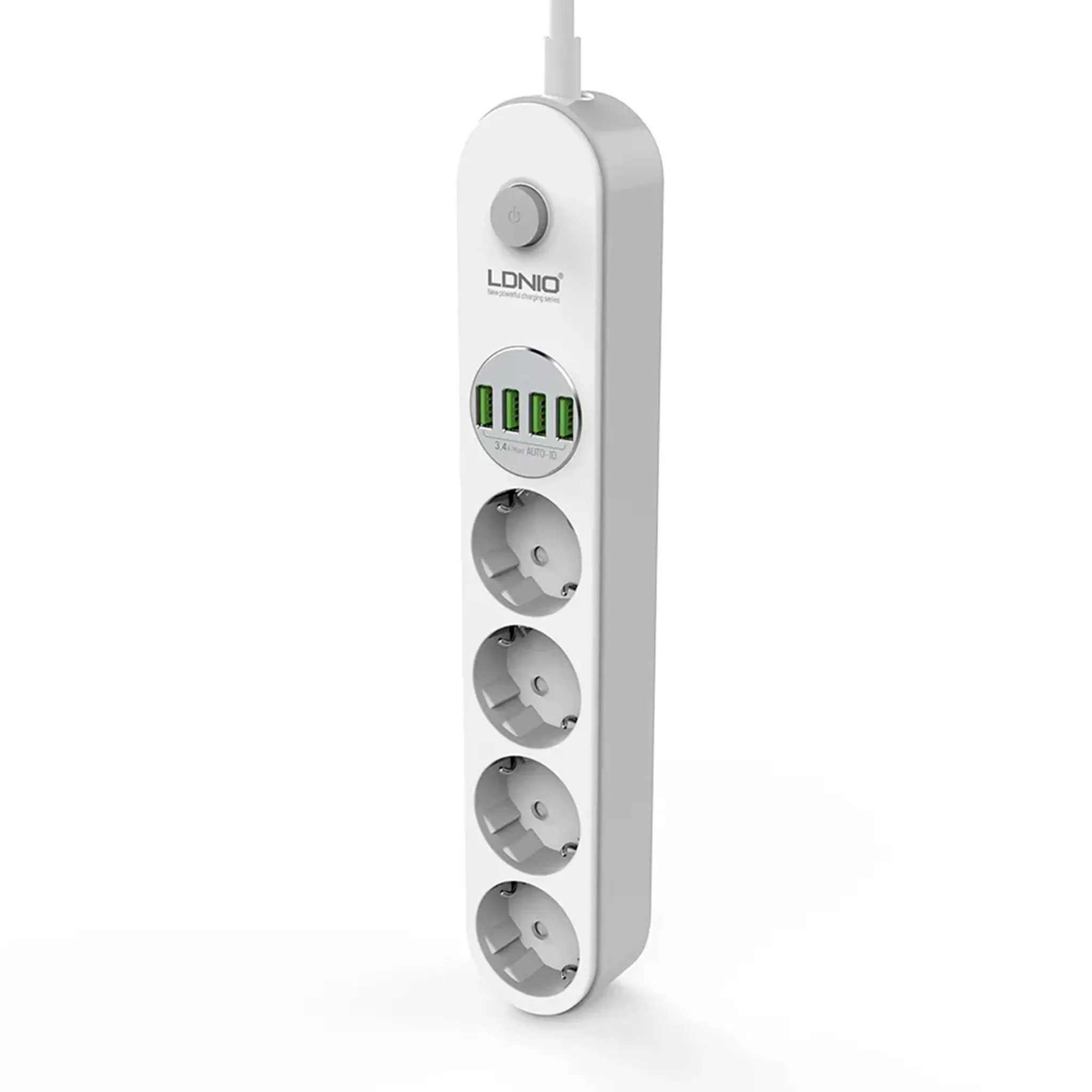 ELEGIANT 4fach Steckdosenleiste mit 4fach USB von LDNIO Mehrfachsteckdose 4-fach (Ein- / Ausschalter, USB-Anschlüsse, Kabellänge 2 m)