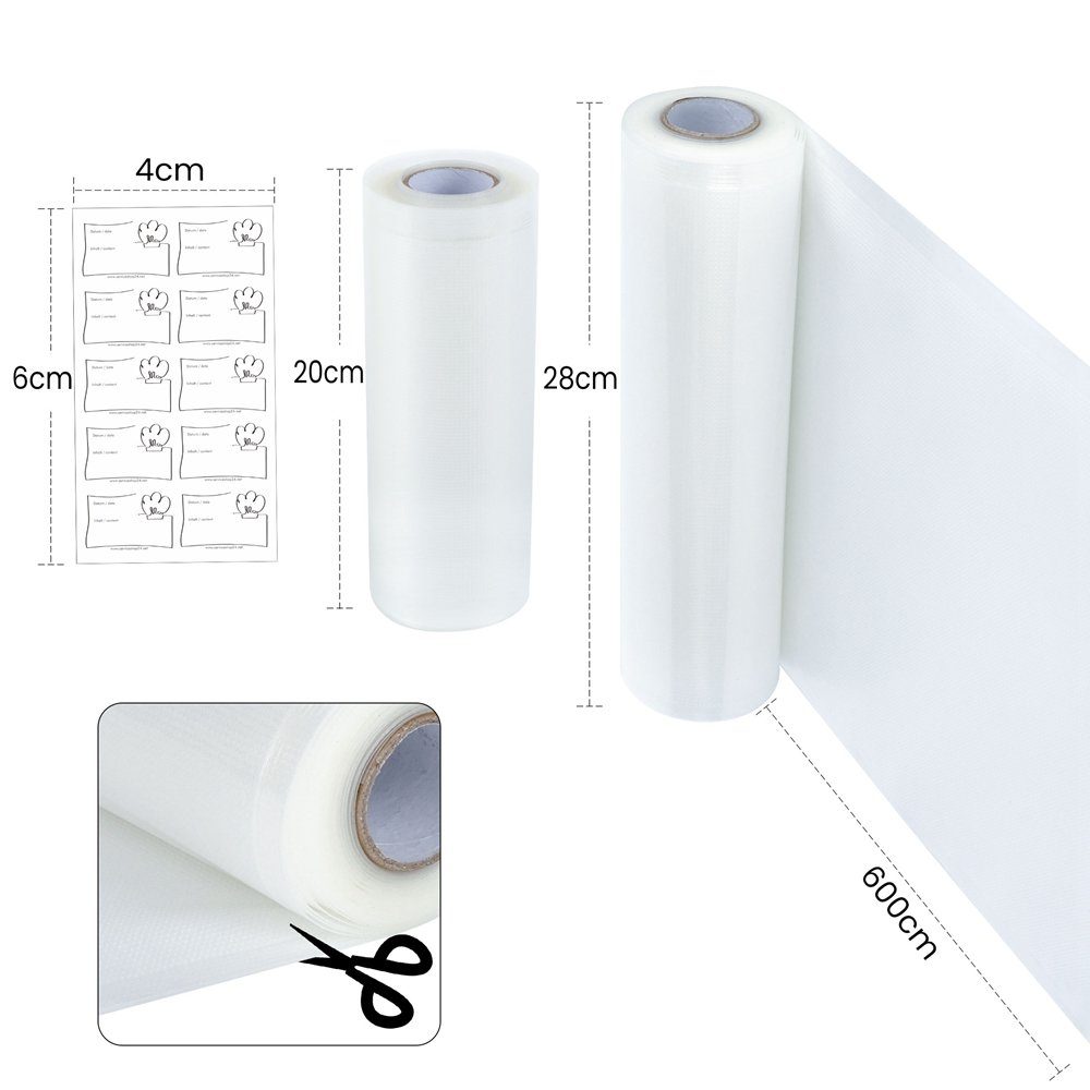 Zoomyo Vakuumier-Folienrollen Vakuumierrollen-Set, 2 Vakuumier-Rollen mit 15 cm, 2 Vakuumierrollen mit 20 cm Breite, Länge je 6 m