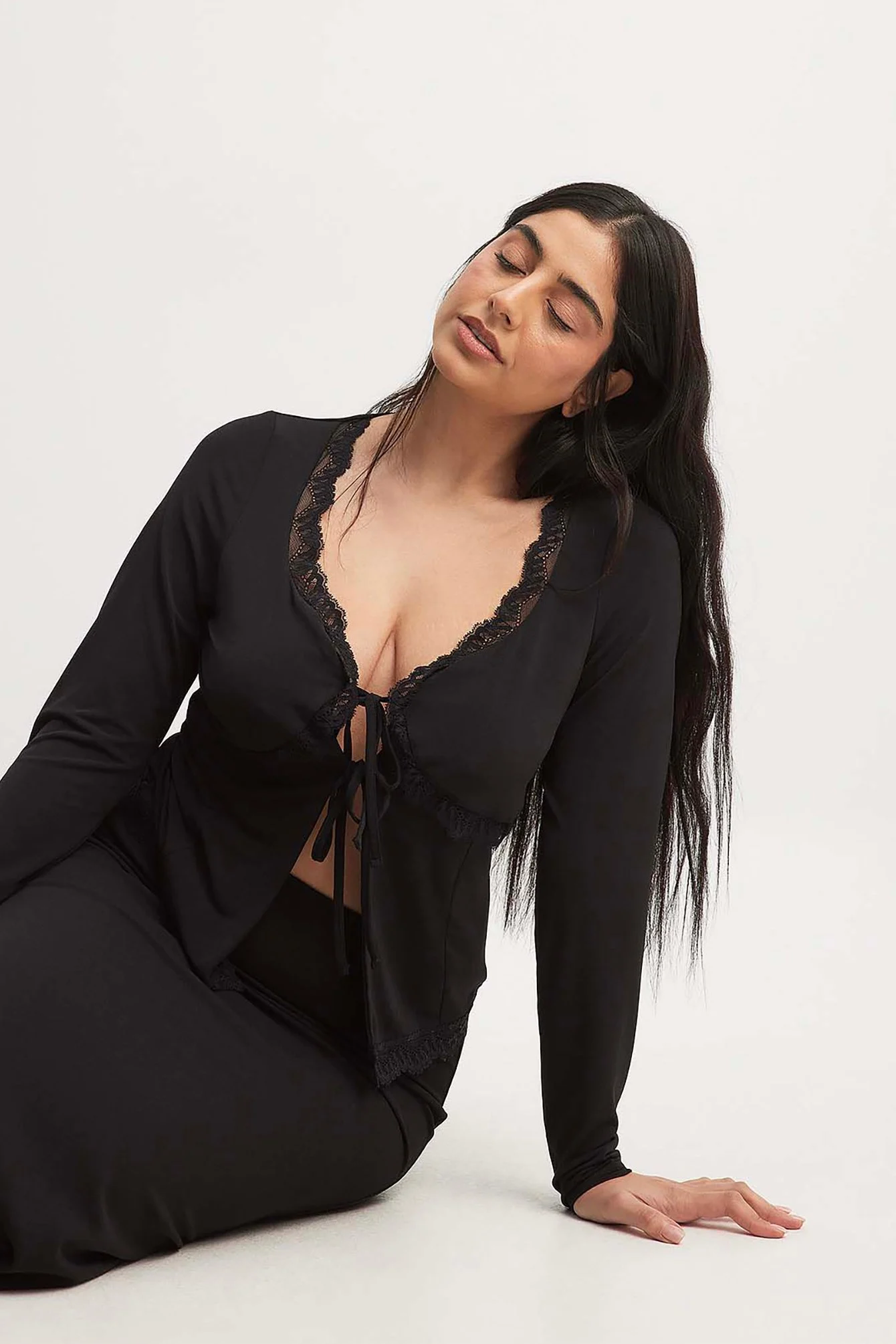 Long Sleeve Lace Tie Top
