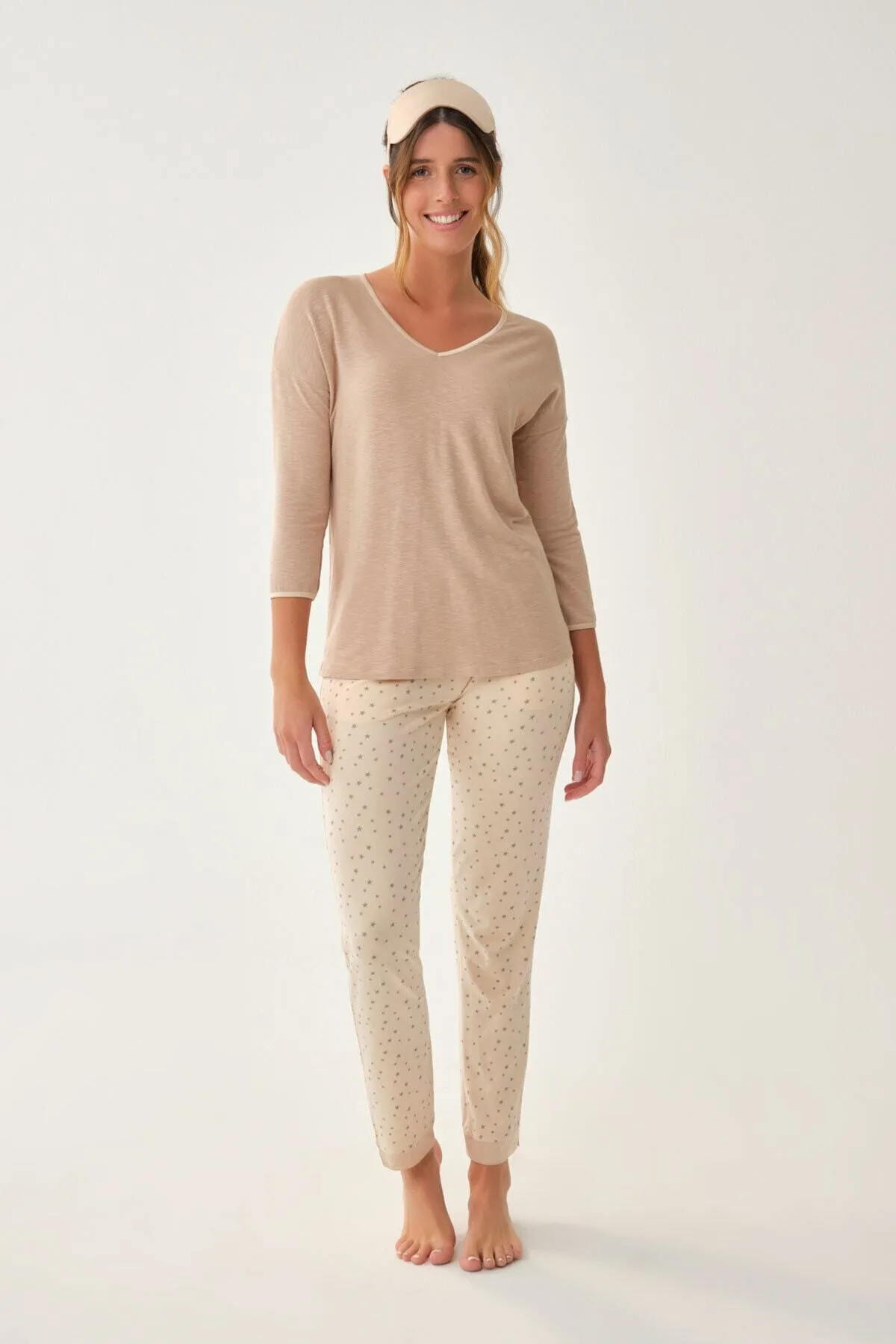 Dagi  Rosa Langarm-T-Shirt-Pyjama-Oberteil