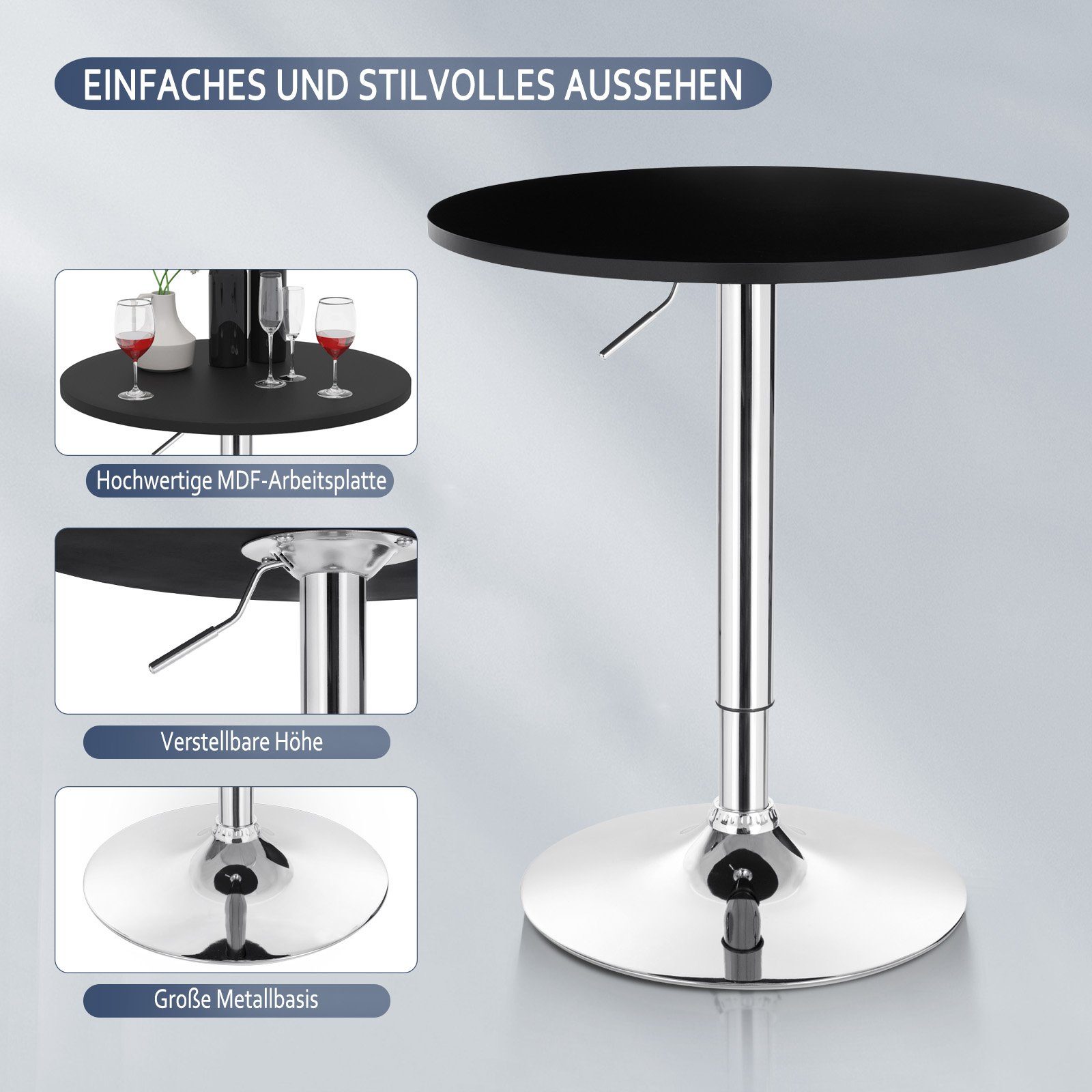 Woltu Bartisch (1-St), Stehtisch Drehtisch, MDF Partytisch, höhenverstellbar