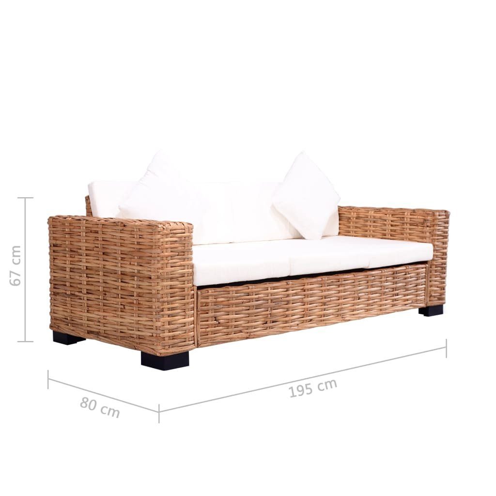 vidaXL Loungesofa 3-Sitzer Gartensofa Natürliches Rattan