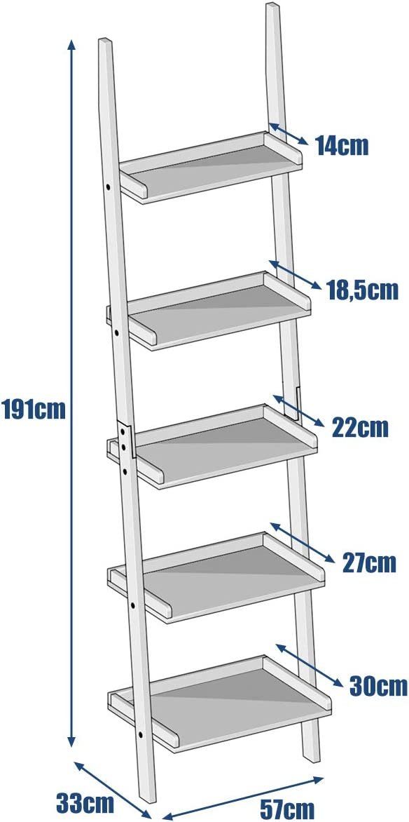 COSTWAY Leiterregal Standregal Pflanzenregal, mit 5 Ebenen, 191cm