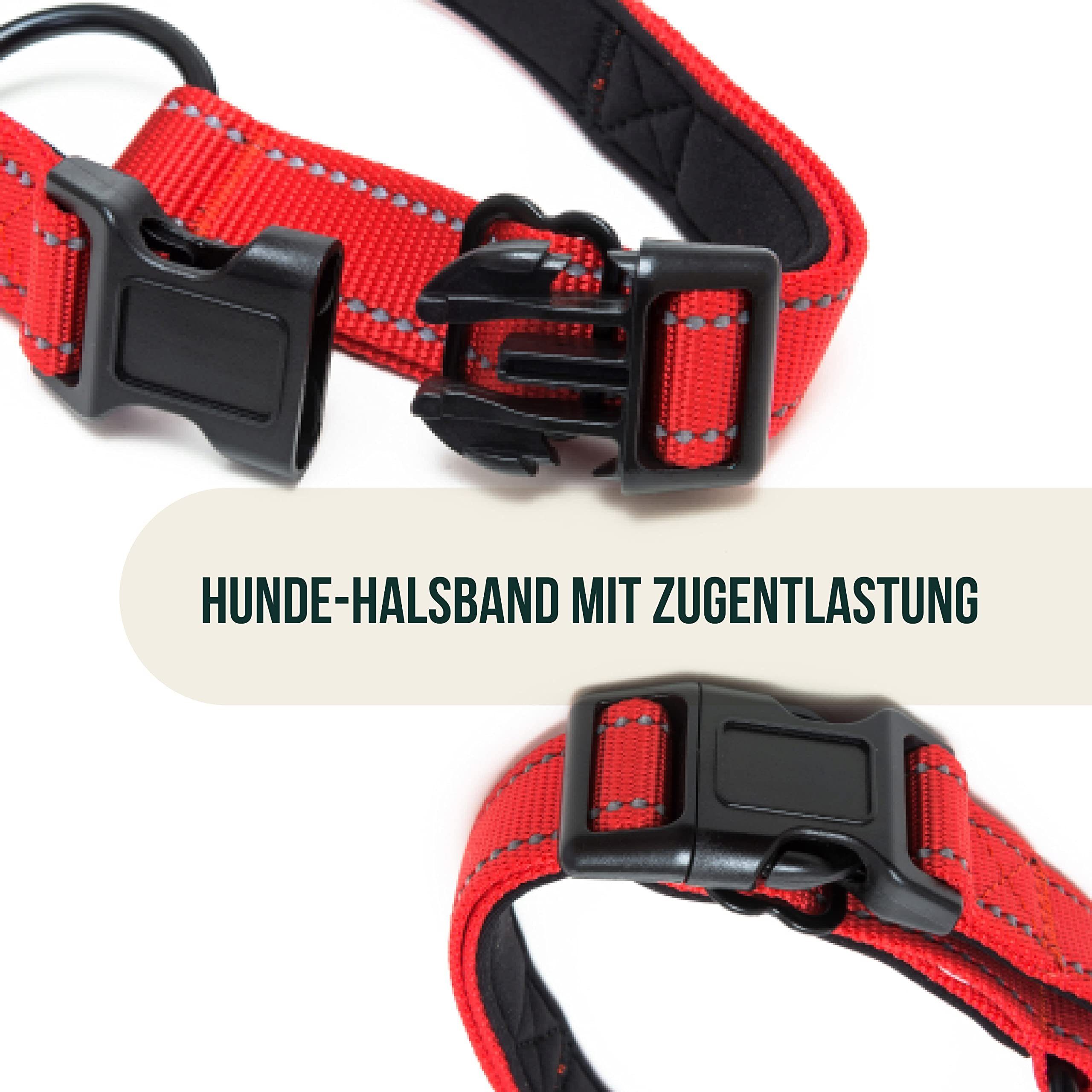 Happilax Hunde-Halsband Hundehalsband gepolstert, größenverstellbar & reflektierend, Rot S Nylon