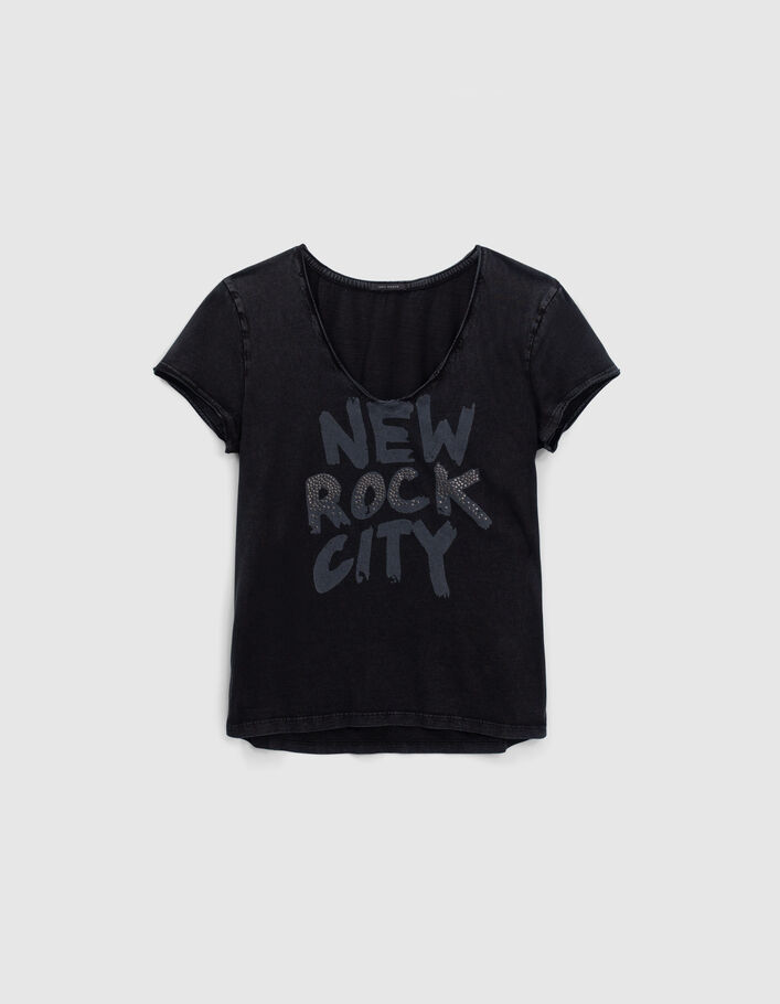 Tee-shirt noir message Rock et clous Femme